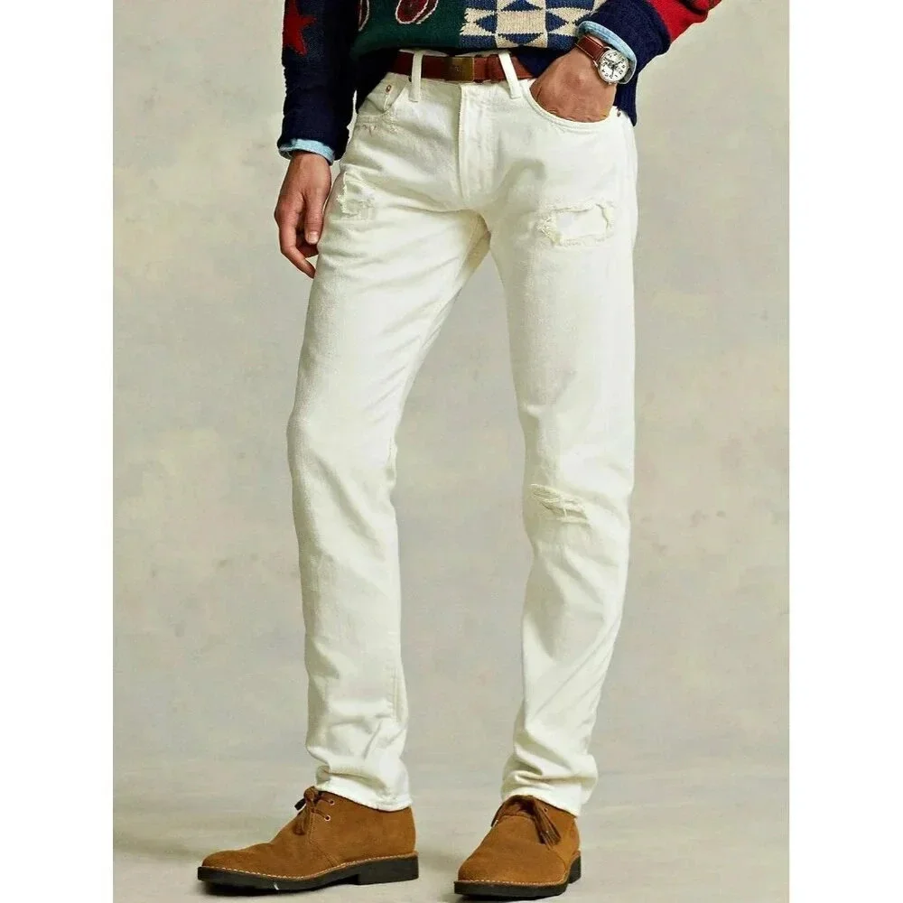 Polo Ralph Lauren Men's Sullivan Slim Distressed Jean White Size 36 (MSRP $198)